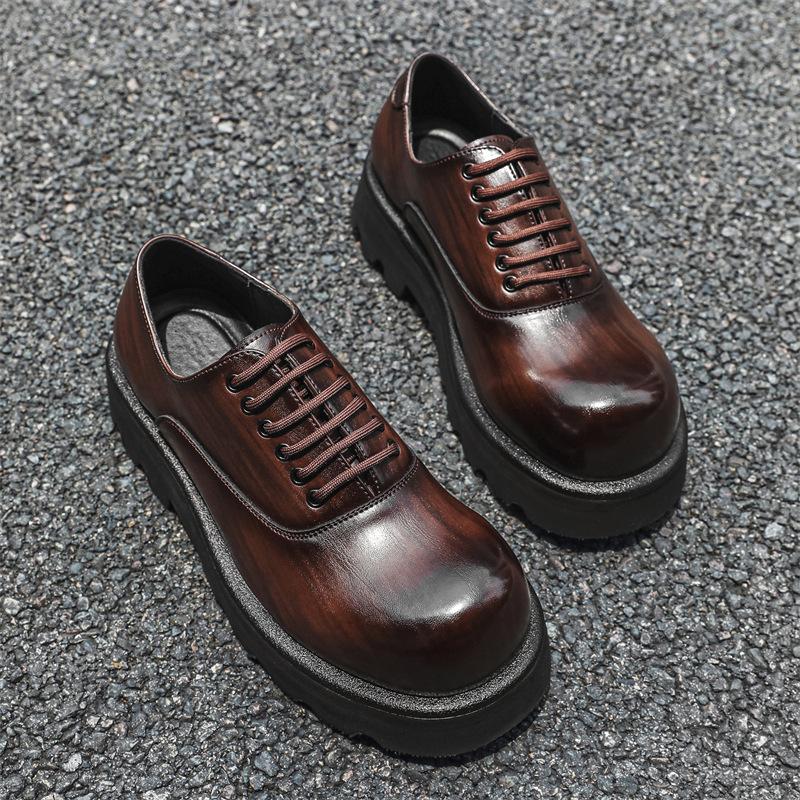 mens casual genuine leather shoes lace-up oxfords shoe black brown big toe platform sneakers business wedding stylish footwear