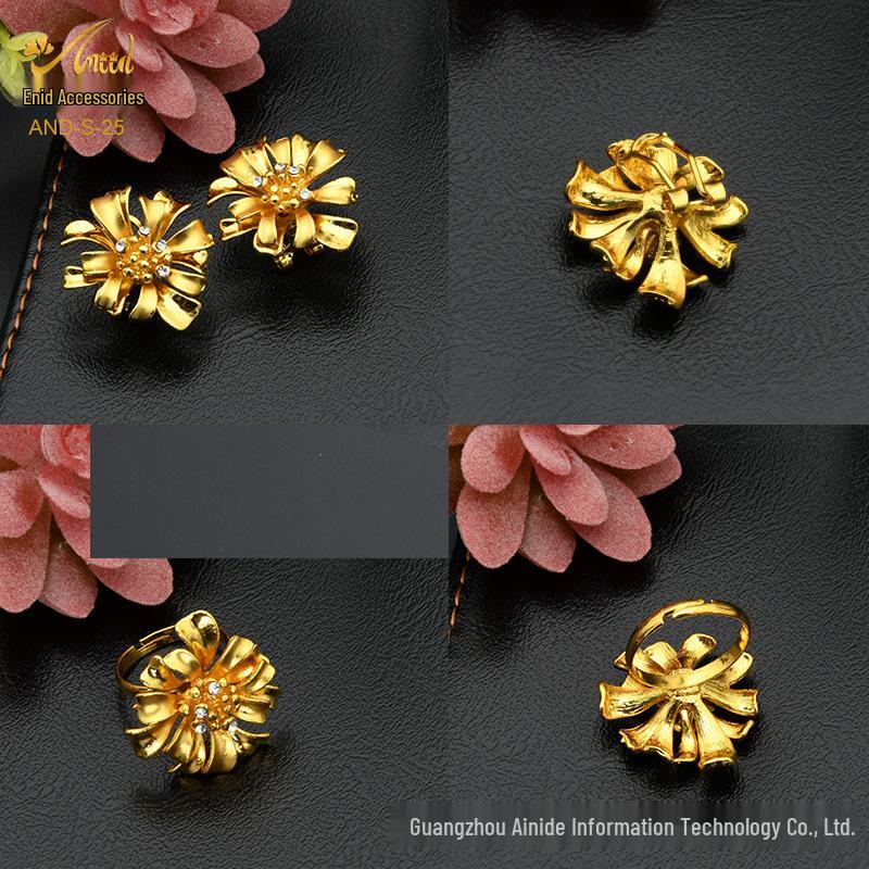 Dubai 24K Gold Bridal Jewelry Set: Necklace, Ring, Earrings, Bracelet