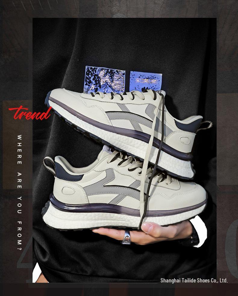 Genuine Leather Men's & Women's Trendy Sneakers - Size 45, Versatile for Autumn & Winter