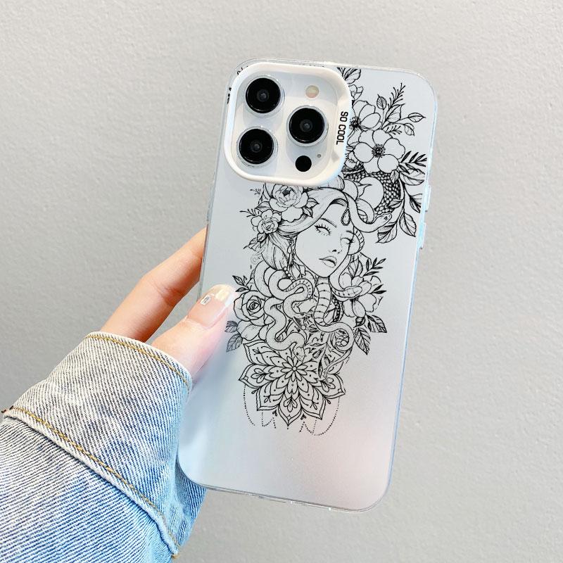 Beautiful Flower Girl Line Design Durable Laser Phone Case For iPhone 13 Mini 12 11 Pro Max 17 16 15 14 Pro Max Plus Back Covers