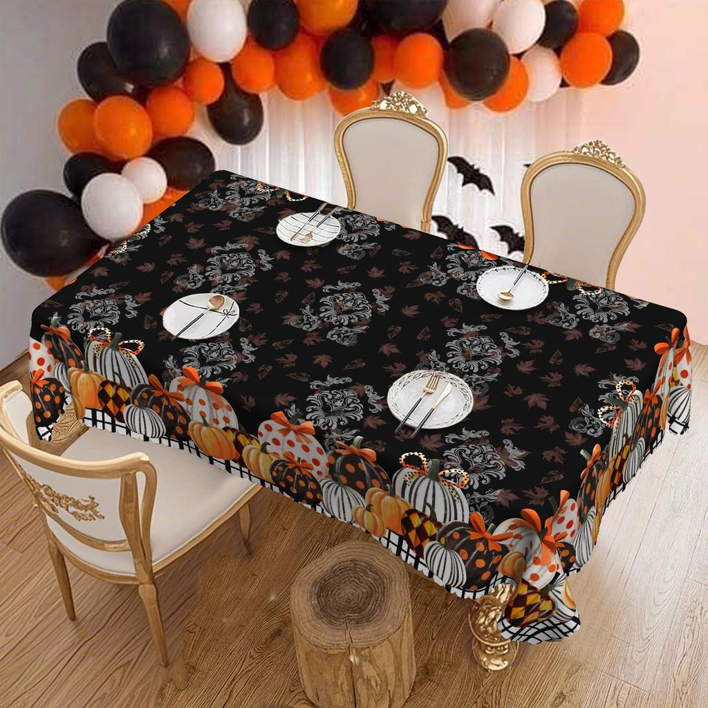 Halloween Pumpkin Polka Dot Tablecloth Orange Black Contrasting Shading, Round Square Optional, Picnic Restaurant Decoration