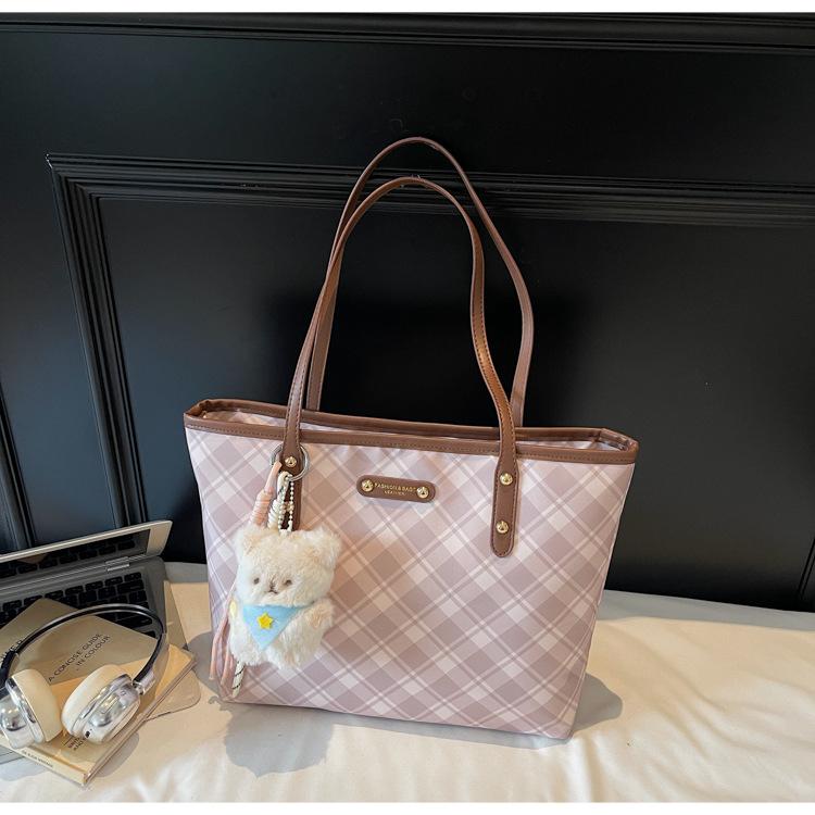 

Сумка-тоут большой вместимости для поездок на работу Женская 2025 Новая ретро-мода Сумка через плечо «Мать и ребенок» Клетчатая сумка для поездок на работу коричневый