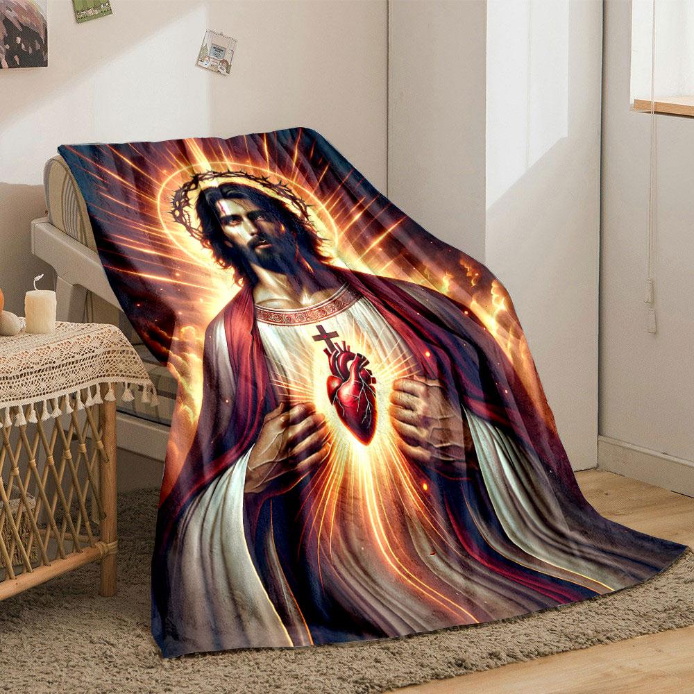 Sacred Heart Jesus Blanket  Printed Blanket for Living Room Bed Couch lunch break Soft Cozy Blanket for Friend's festival Gift