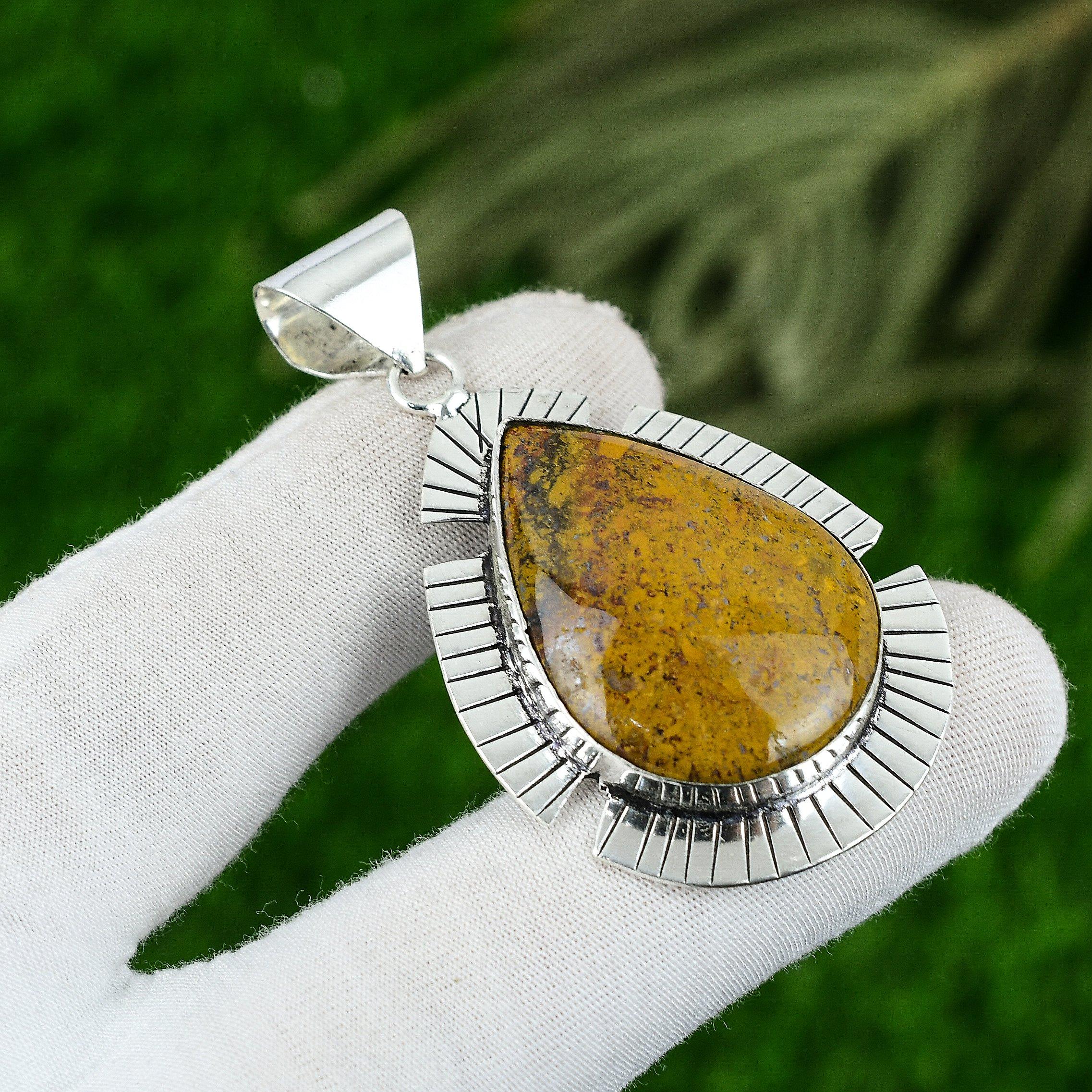 

Pear Natural Ocean Jasper Sister Handmade Bezel Elegant Pendant Sterling Silver