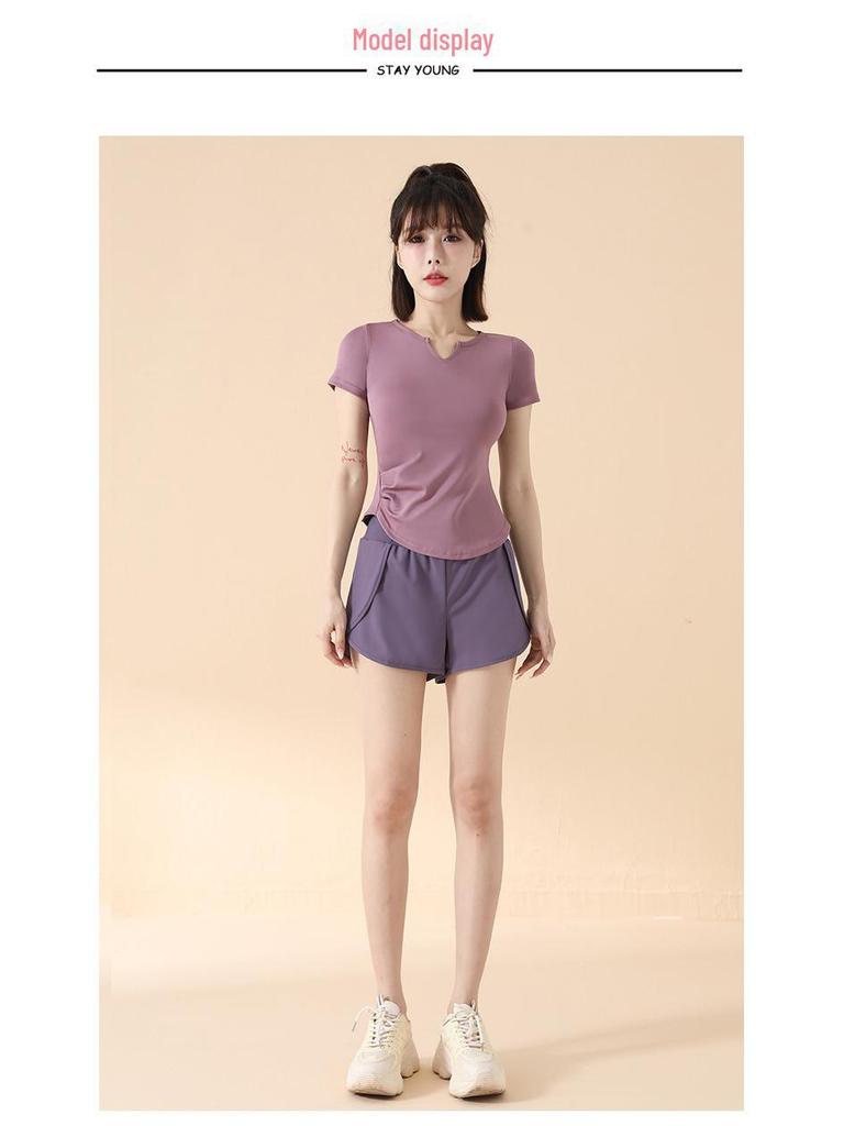 2025 İlkbahar/Yaz Hızlı Kuruyan Spor Yoga Seti – Dar Kesim, Kısa Kollu Fitness Giyim