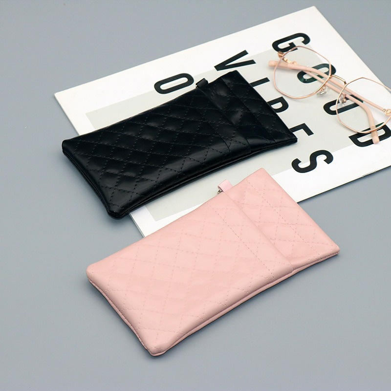 Portable Squeeze Eyeglasses Case - PU Leather Soft Sunglasses Bag Pouch, Pocket Mobile Phone Sunglasses Eyewear Organizer Holder