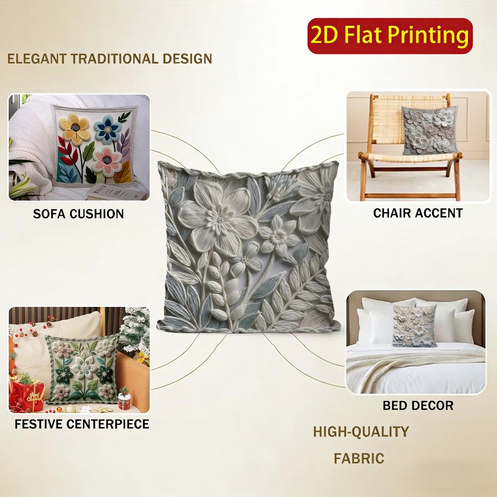 2D Colorful Floral Embroidered Cushion Covers Pattern Cushion Cover Suitable For Sofa Bedroom Car Pillow Cover