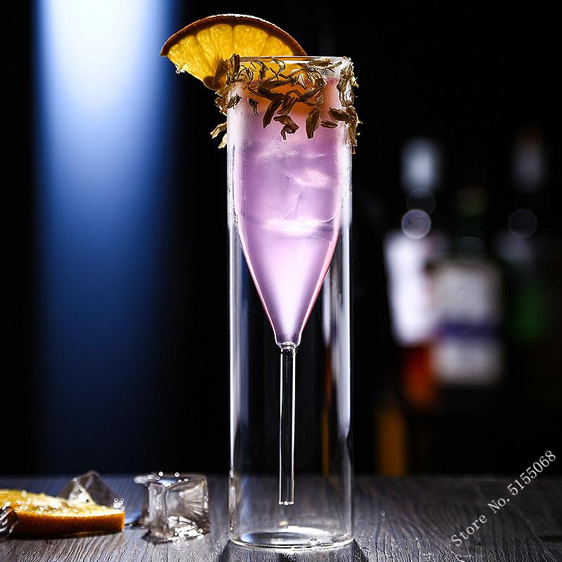 2 Stück 150ml doppelwandiges Glas Champagnerflöte Französischer Stil Romantische Hochzeitsfeier Weinglas Restaurant Sherryglas Aperitifglas