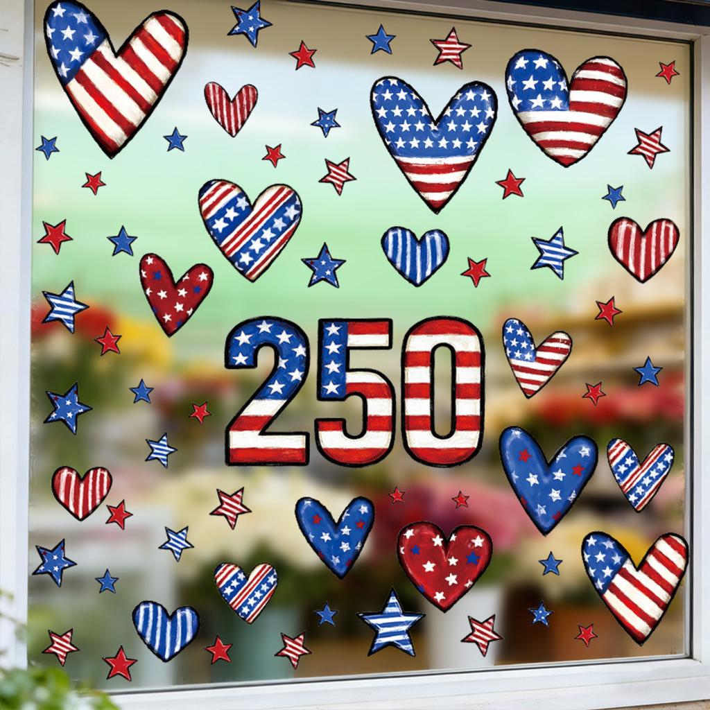 Fira 250-årsjubileet av USA:s självständighetsdag, Hjärtformat Glasfönster med Statisk Klister, Flagga och PVC-fönsterdekaler.