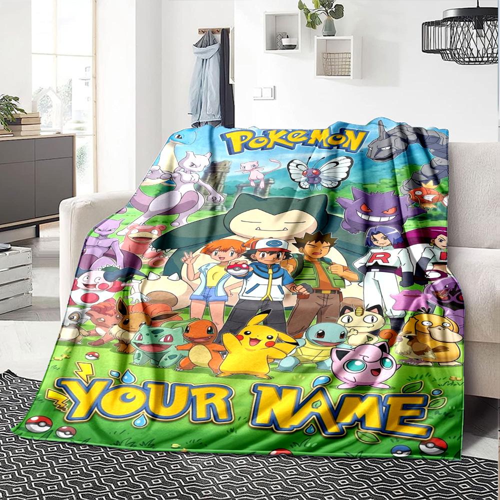 Name Custom Pocket Monster Print Flannel Blanket High Quality Warm Comfortable Cover for All Seasons Perfect for Gifts Home Decor