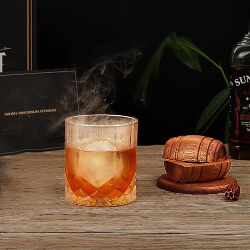 Cocktailfass Räucherinfusor-Set Old Fashioned Räuchergerät Whiskey Bourbon Getränk Mit 4 Edelstahl-Eiswürfeln Geschenke Für Männer