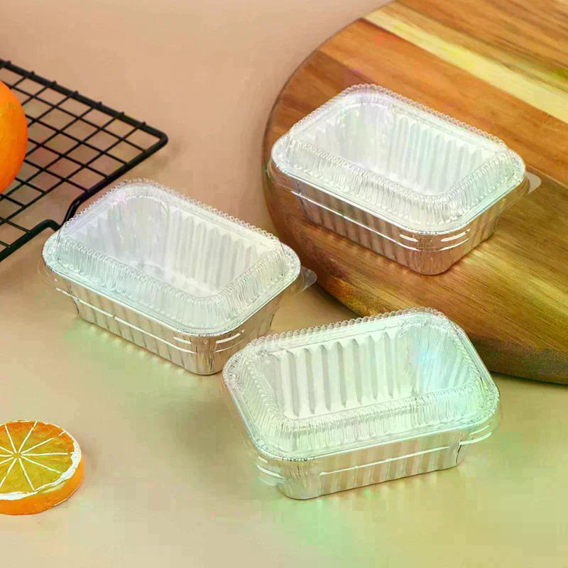 10Pcs Silver Disposable Rectangular Aluminum Foil Baking Pans With Lids For Cakes Muffins Bread Food Storage Takeout Containers