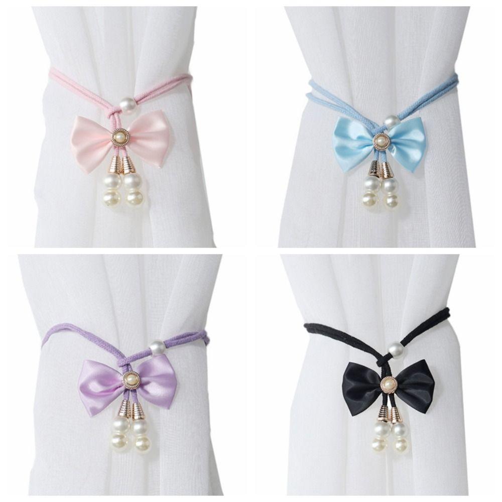 2 PCS Pearl Bowknot Curtain Straps Adjustable Curtains Tie Rope Curtain Tieback Living Room