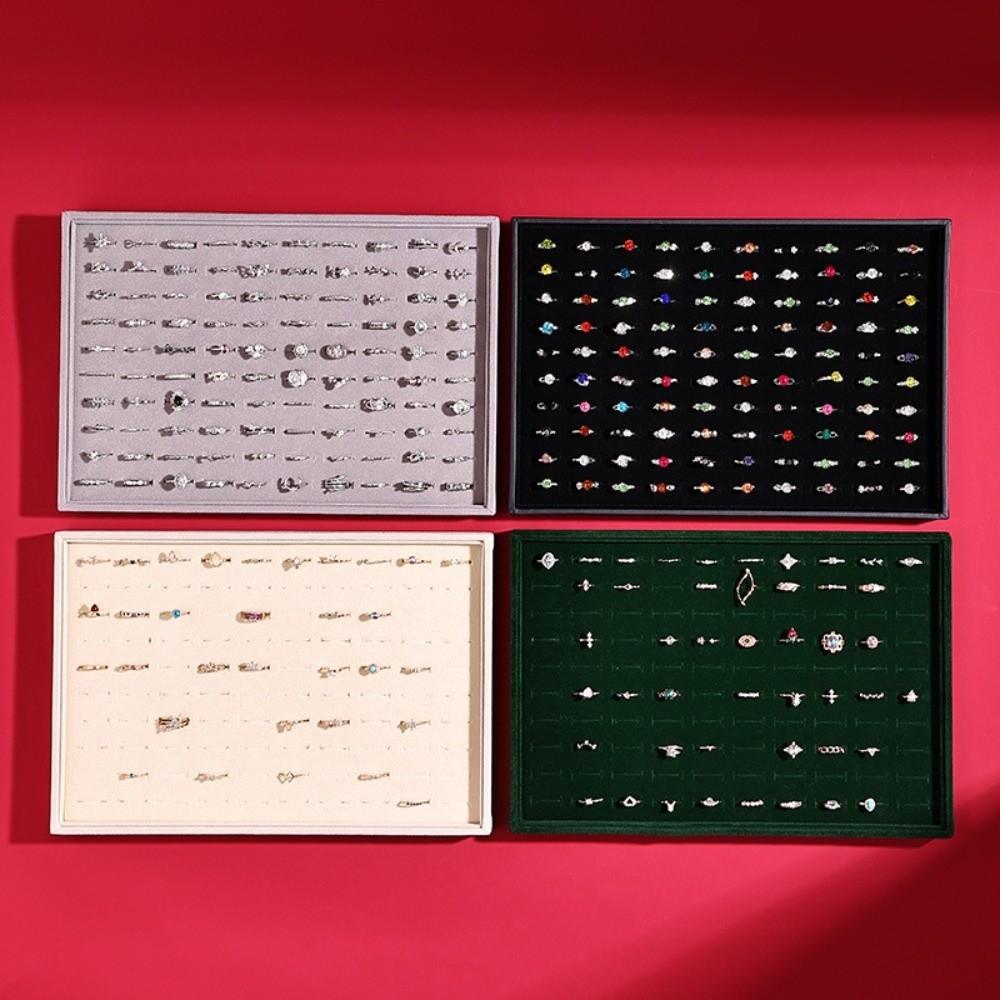 100 Slot Rings Display Organizer Flat Bottom Anti-slip Wood Velvet Jewelry Pallet Stackable Space Saving Jewelry Drawer Inserts