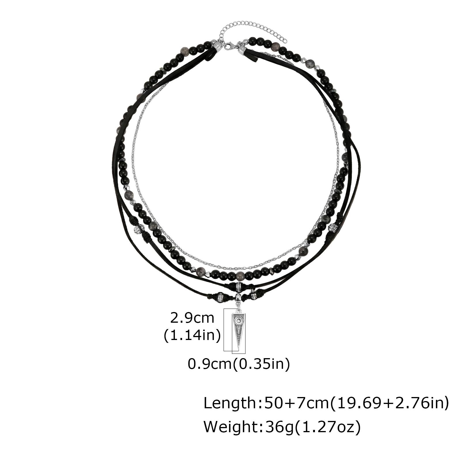 

Vnox Stainless Steel Triangle Pendant Black Onyx Beaded Layered Leather Necklace for Men Women, 50-57cm Length Boho Jewelry Gift 50-57cm