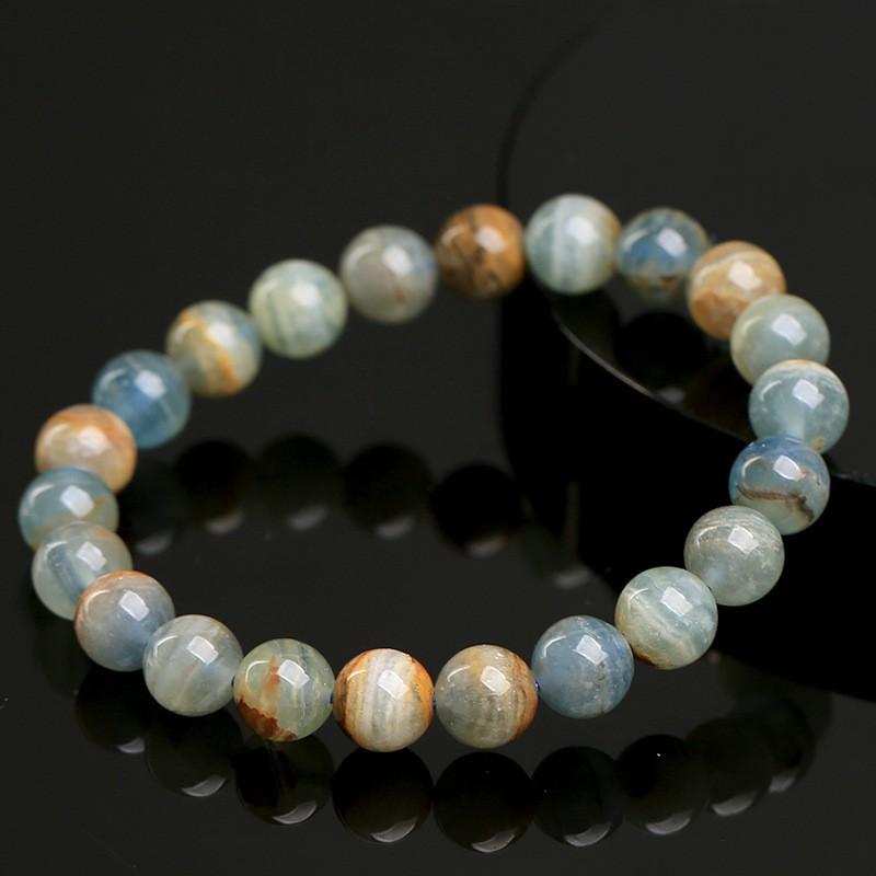 Hongchu Crystal Natural Blue Luxorite Calcite Round Bead Bracelet Blue and yellow calcite bracelet