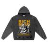 DTG Print Knitted Denim Zip-Up Hoodie Rich In Mind, Wealthly In Wallet Brother Print Zipper Hoodies