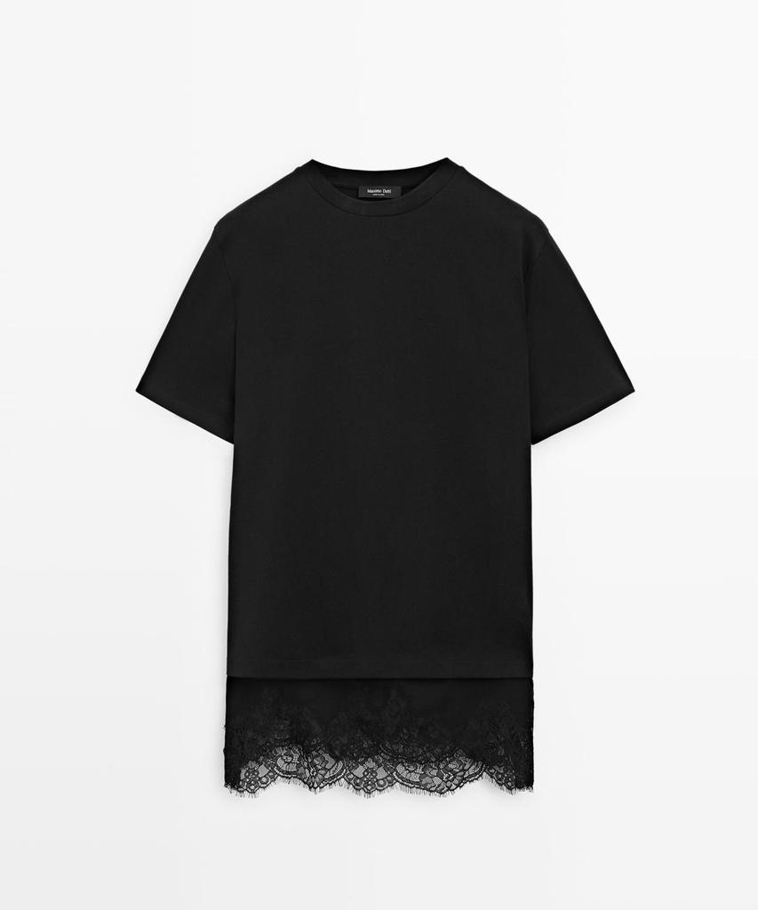 Masimodutti Lace Detail Short Sleeve T-Shirt