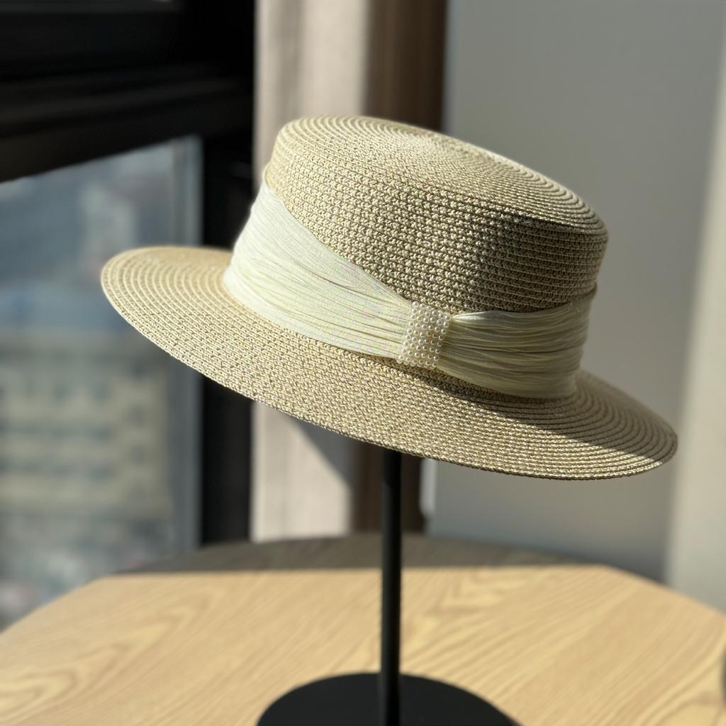 New French White Top Hat Summer Beach Vacation Visor Hat Straw Hat