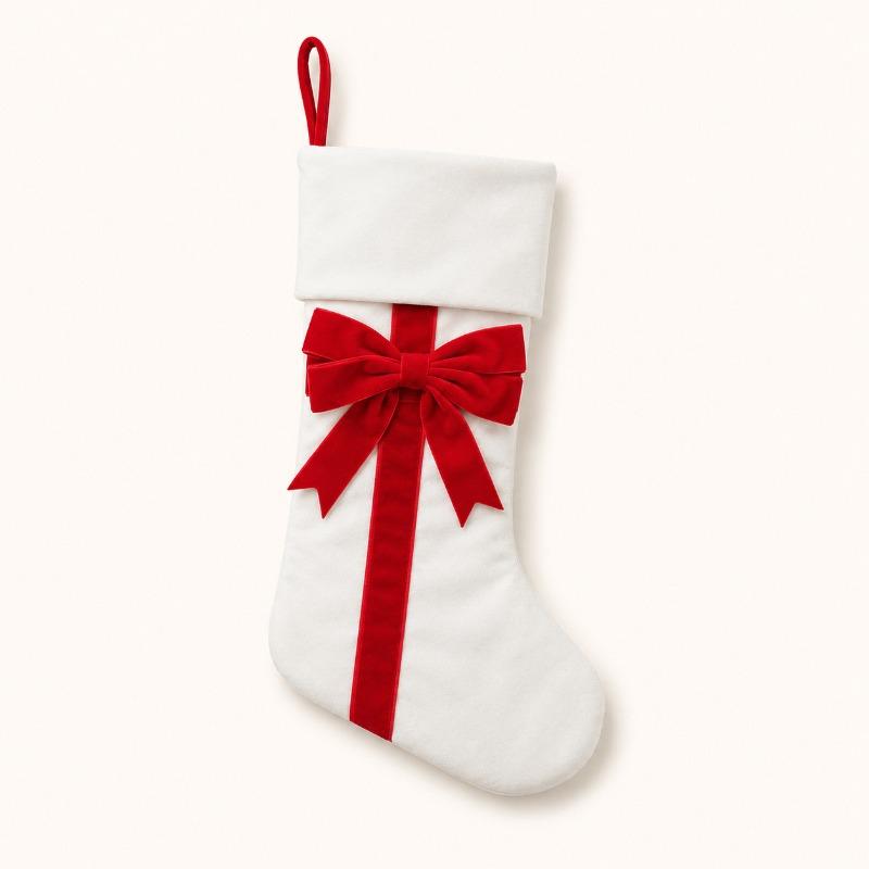 Christmas Stockings Velvet Bow Fireplace Socks Red Green Beige Four-color Christmas Tree Decoration Gift Bag Holiday Fabric