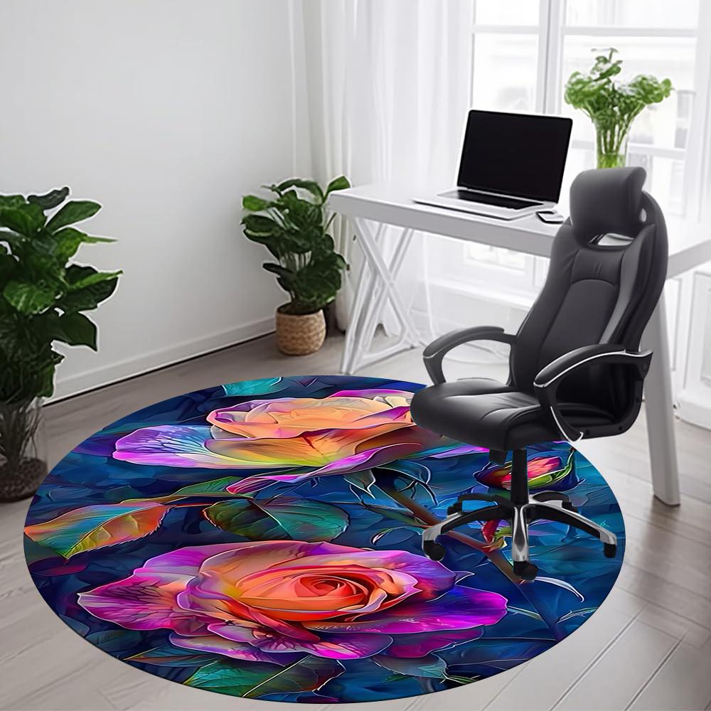 1PC Roses, Blooms Office Round Area Rug, Indoor Mat Suitable ForOffice, Under Office Chairs Bedroom Living Room Home Decor, Room Deco g031