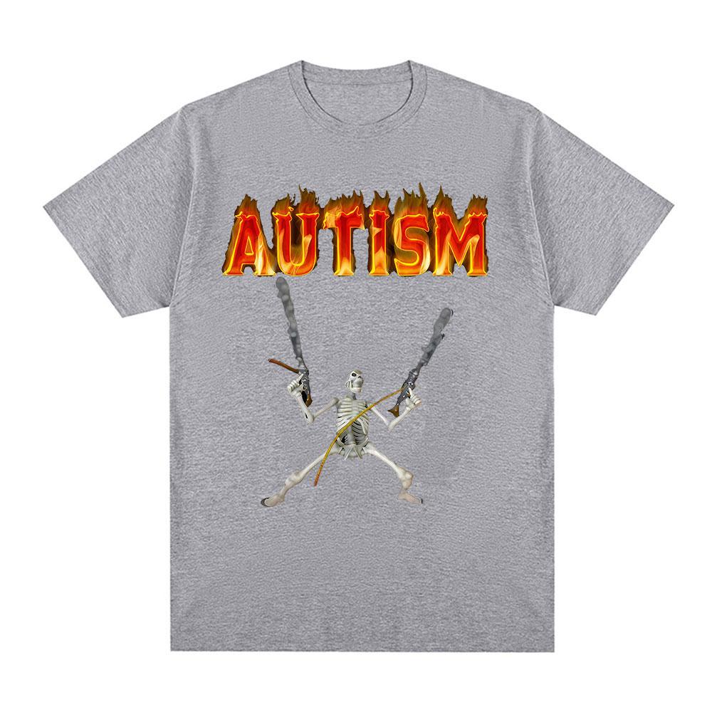 Autistic Funny Autism Skeleton Meme Tshirts Men Clothing Vintage Gothic Short Sleeves Tshirt Cotton Summer Oversized T Shirts