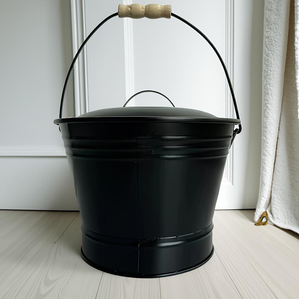 In-Stock Fireplace Ash Bucket for Indoor/Outdoor Use - Hot Ash Round Bucket with Tools, Ideal for Ash and Coal Cleaning, Label-Appliable. чёрный