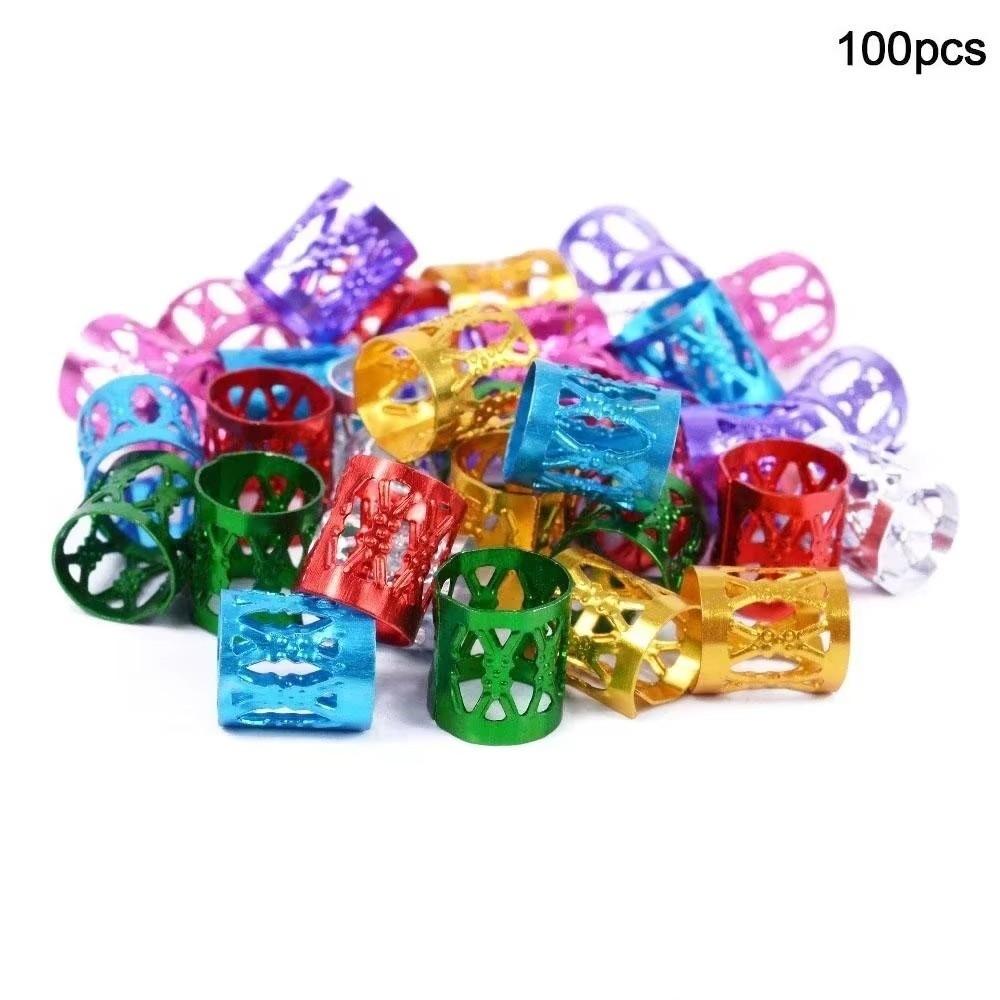 100PCS Colorful Dreadlock Hair Rings Aluminum Adjustable Hair Cuffs For Women And Girls 100PCS