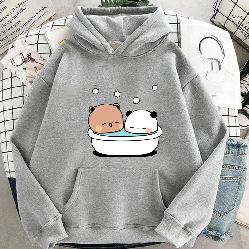

Новый мультфильм панда бубу и дуду для купания женские хлопковые толстовки с капюшоном Kawaii с круглым вырезом Harajuku унисекс одежда топы уличная одежда