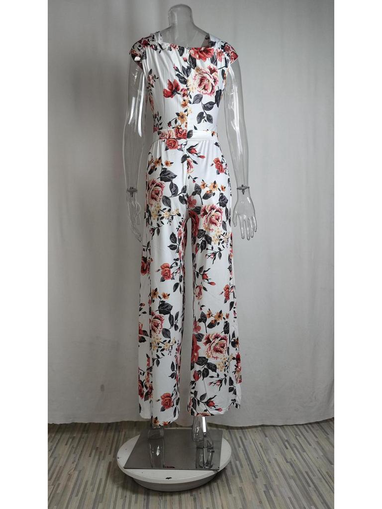 Chic One-Shoulder Printed High-Waisted Women's Jumpsuit