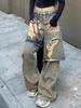 American retro large size washed and old two-piece jeans women's street design loose straight drop trousers tide