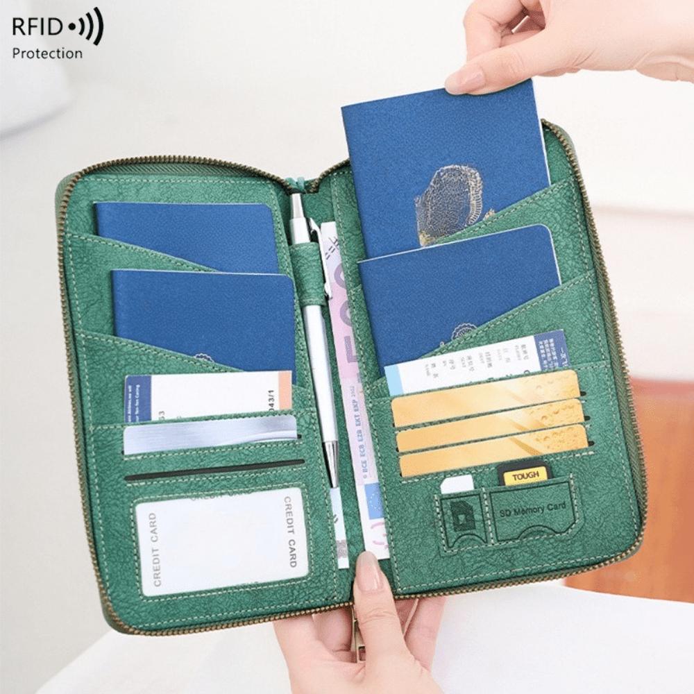 New RFID Anti-magnetic Passport Bag, Long Zipper Passport Holder, Travel Ticket, Multi-functional Storage ID Bag