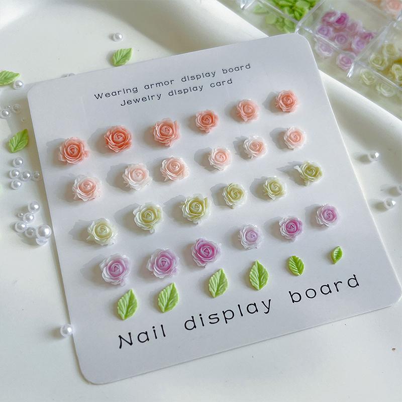 1Box 12 Grid Diy Nail Art Decor 3D Roses Garden Nail Drill Mixed Flowers Leaf Pearl Manicure Diamond Manicure Design Accessories