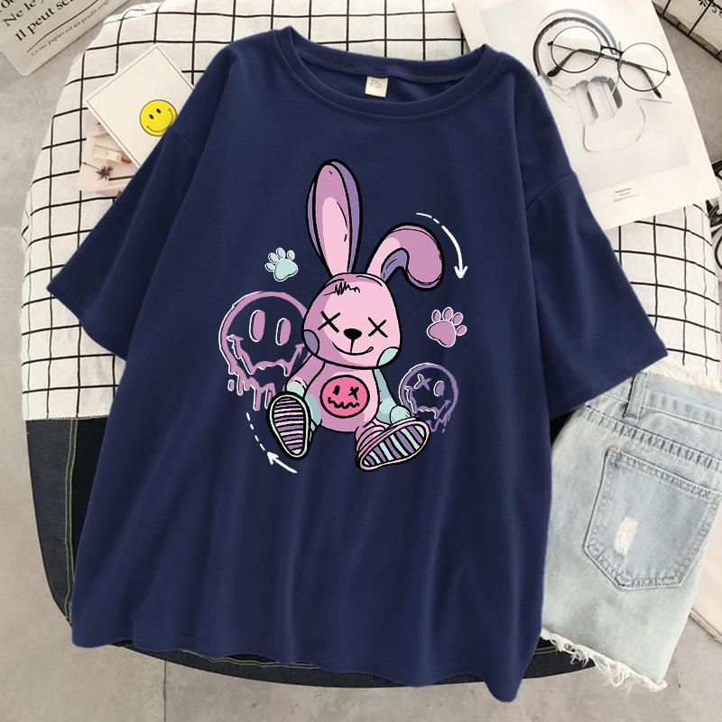 A Toy Rabbit Sitting On The Ground Women T Shirt Cool Fashion Short Sleeve Street Hip Hop Tee Clothes Sport Breathable T-Shirt