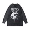 Vintage Washed Cotton Graphic Tee Men Loose Fit Round Neck Long Sleeve Anime Print Casual Top
