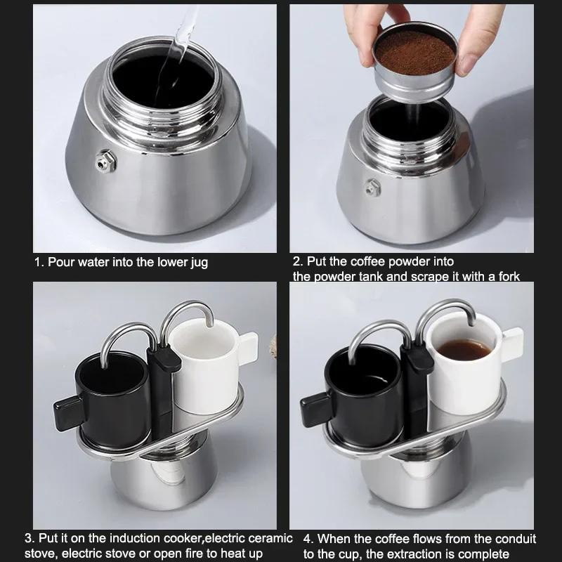 Mini 100ml Moka Pot Double Tube Coffee Pot Stainless Steel Italian Coffee Maker Espresso Utensils Kettle Electric Stove Heating