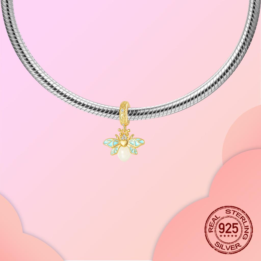 Luminous Bee Firefly Dangle Charm Copper Spring Themed Pendant For Bracelet Necklace Diy Charms Jewelry