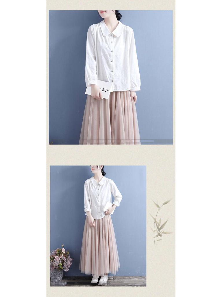 2024 Spring Women's Cotton Linen Long-Sleeved Casual Shirt