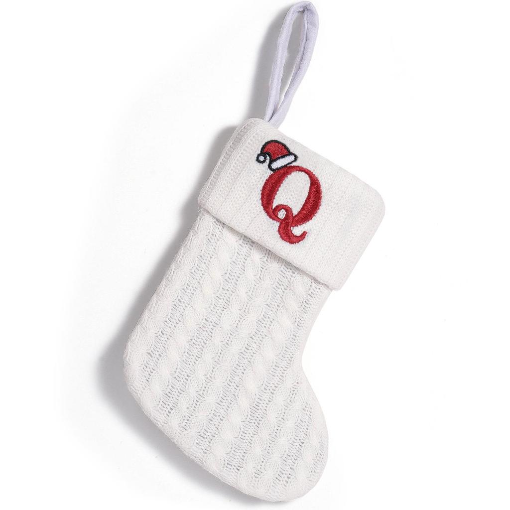 Cross-Border White Knitted Christmas Stocking with Letter Embroidery – Decorative Gift Bag Ornament.