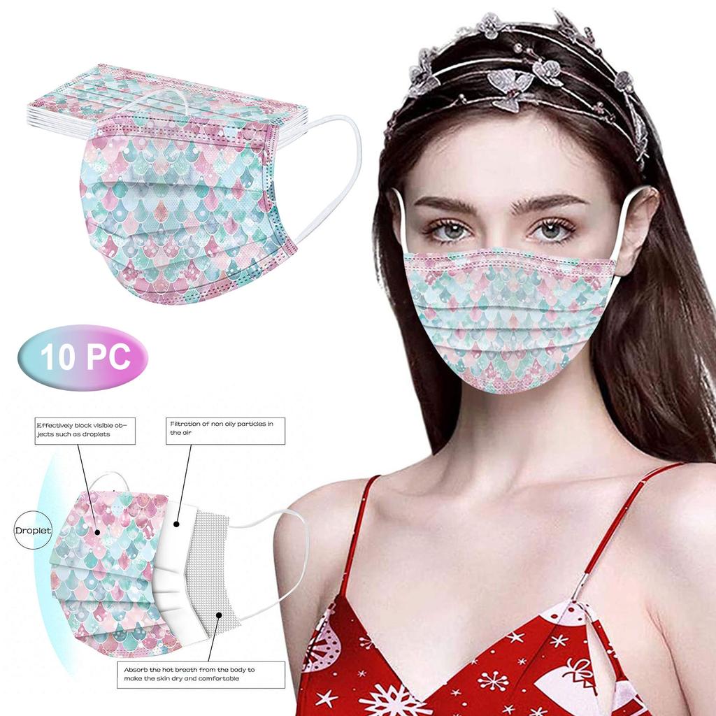 10PC Colorful Print  for  Face Mask Disposable Earloop Mask