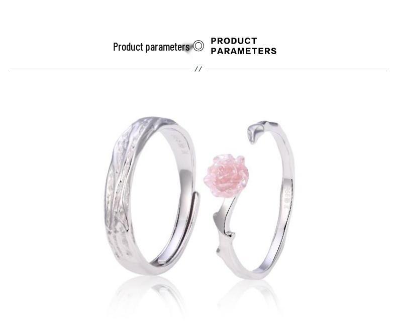 Sterling Silver 999 Adjustable Rose Couple Rings - Sweet Style for Men and Women