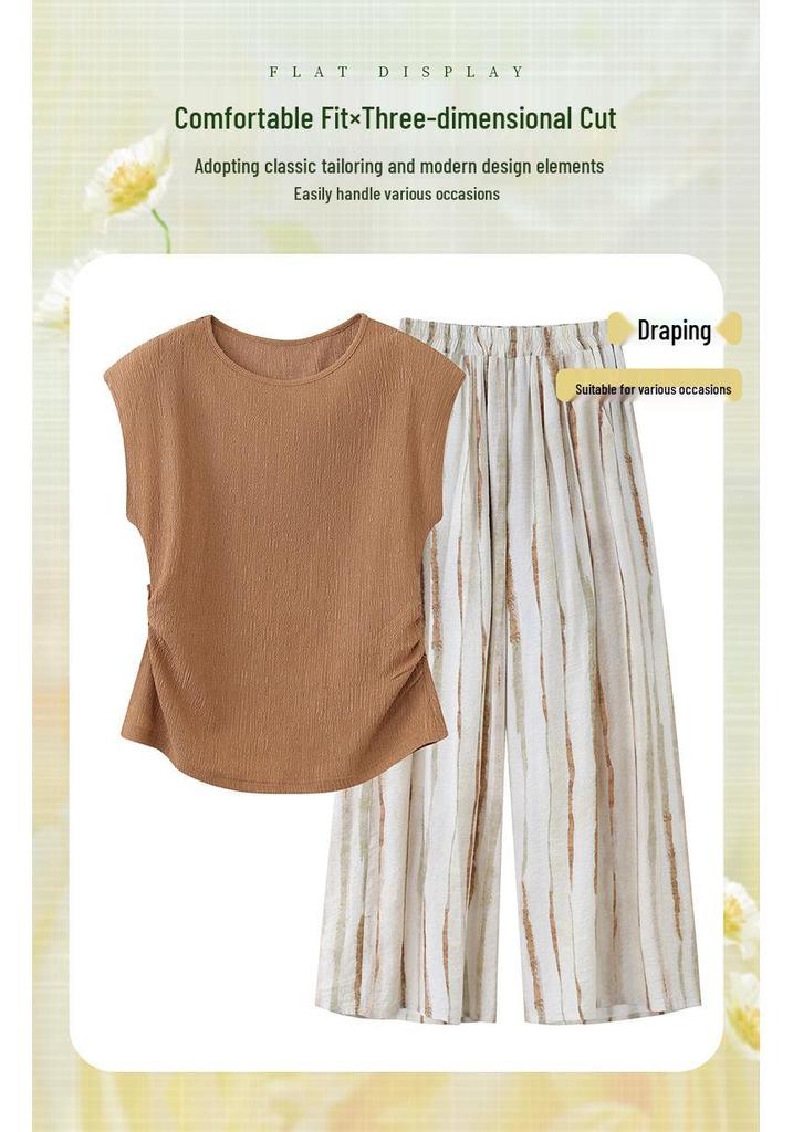 Mom's 2026 Summer Short Sleeve Top & Wide-Leg Pants Set for Middle-Aged Women