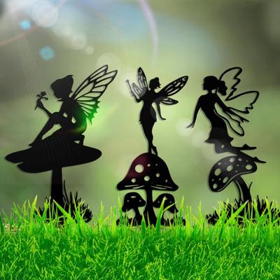 Metal Fairy Garden Stakes Garden Fairy Garden Decor Fairies Silhouette Stake Yard Art Lawn Spring Decor Garden Decorative Stakes