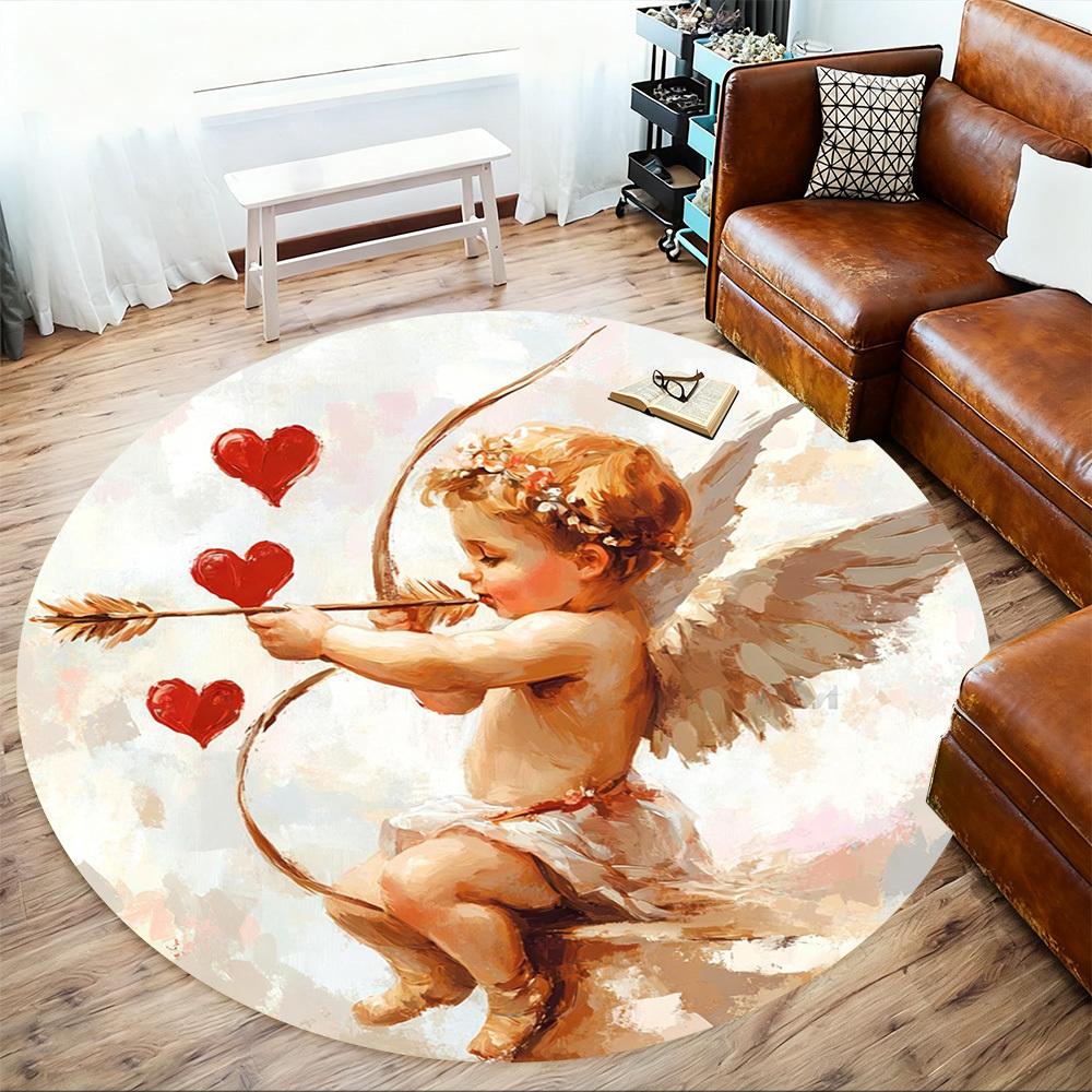 1pc Cupid Love Round Chair mat office Area Rug - Non-Slip, Floor Mat for Office, Bedroom, Ideal home decor gift c0112135