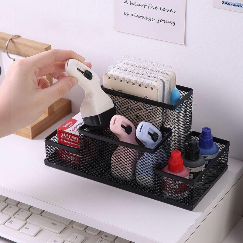 Black Desk Storage Tame Office Supplies Clutter Fast Mesh Desk Organizer Kawaii Pen Holder Stationery Organizer Office Supplies