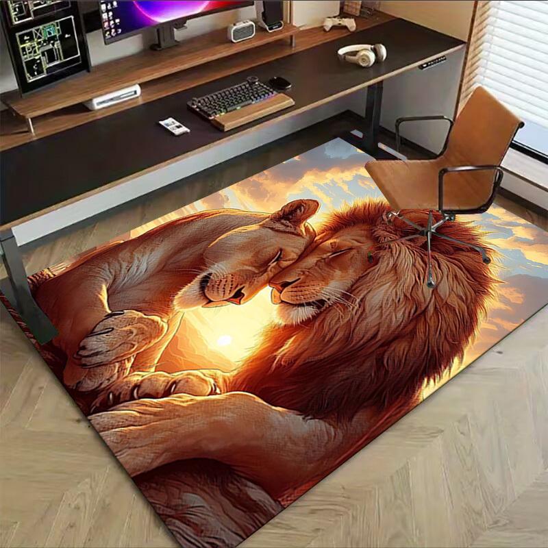 1PC Lioness Lion Non-Slip Floor Carpet Compatible for Office&Living Room&Dining room - Flat-Weave Machine- Soft & Pattern-E318