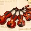 Mini Violin Model Set Wooden Miniature Violin with Stand,Case for Dollhouses Accessory Home Decoration Display Ornament