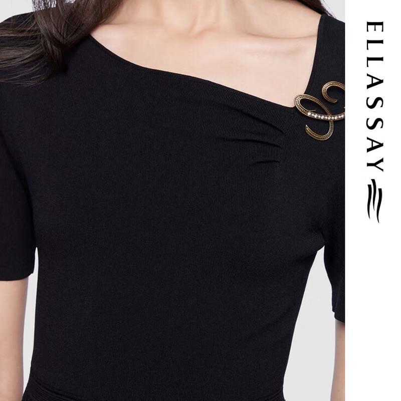 ELLASSAY Women's Off-Shoulder Asymmetric Deconstructed Mid-Length Dress