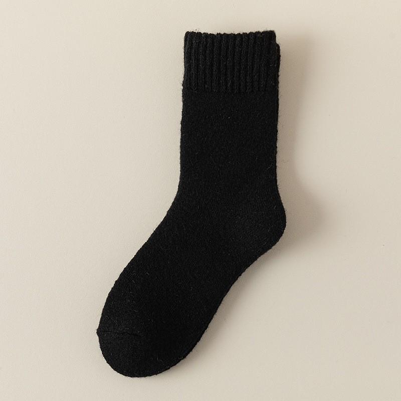 Wool Socks Children'S Medium Tube Socks Season Fleece Thickened Terry Socks Solid Color Retro Sweat-Absorbing Deodorant Medium Tube Socks Women
