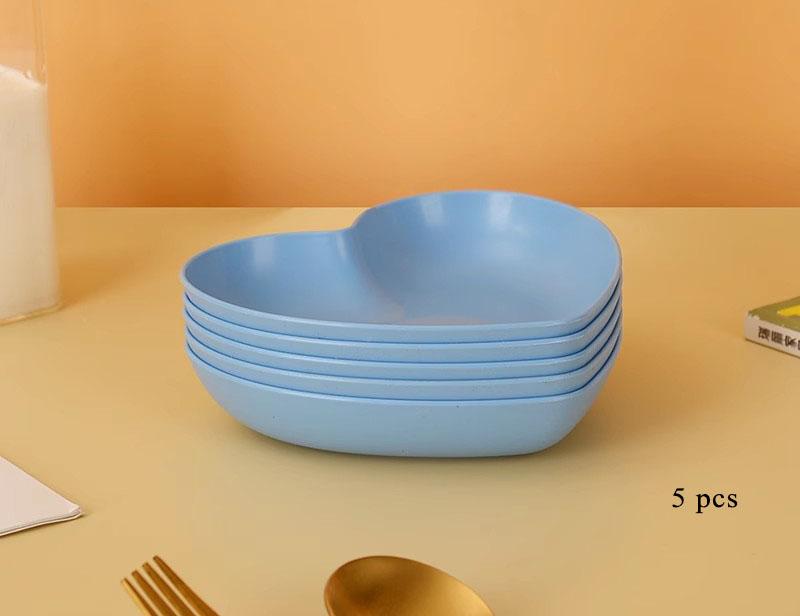 Wheat Straw Heart Shape Spitting Bones Dish 5 Pcs Japanese Style 5.5 Inch Solid Color Plastic Plate Simple Anti-fall Snack Plate